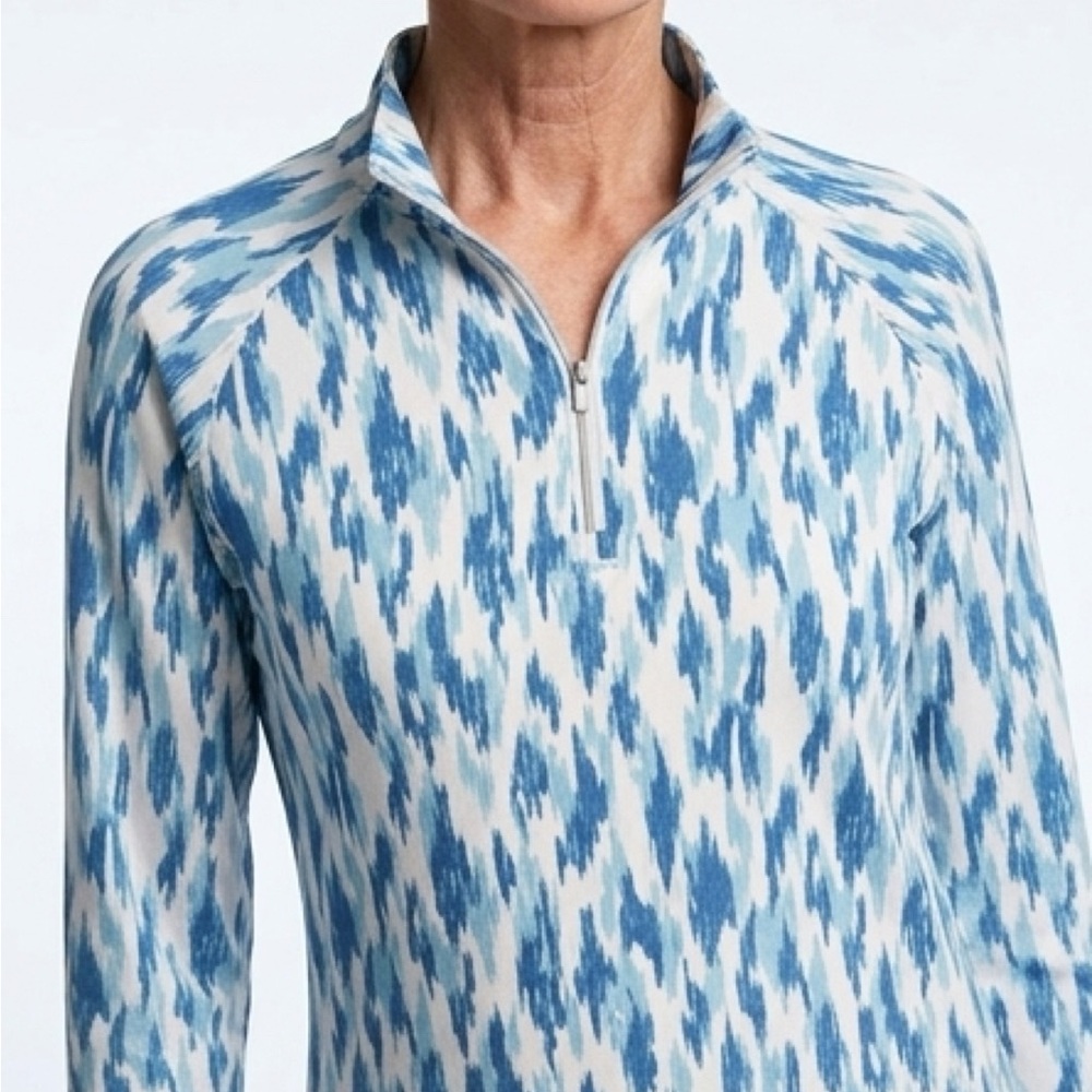 Lady Hagen Blue & White Quarter-Zip Long Sleeve Top